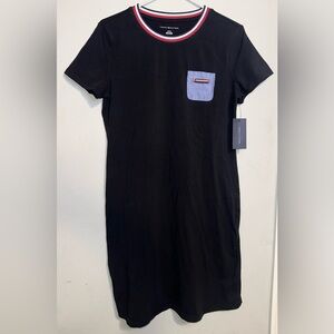 Tommy Hilfiger Black Tee Dress with Contrast Neck Trim NWT